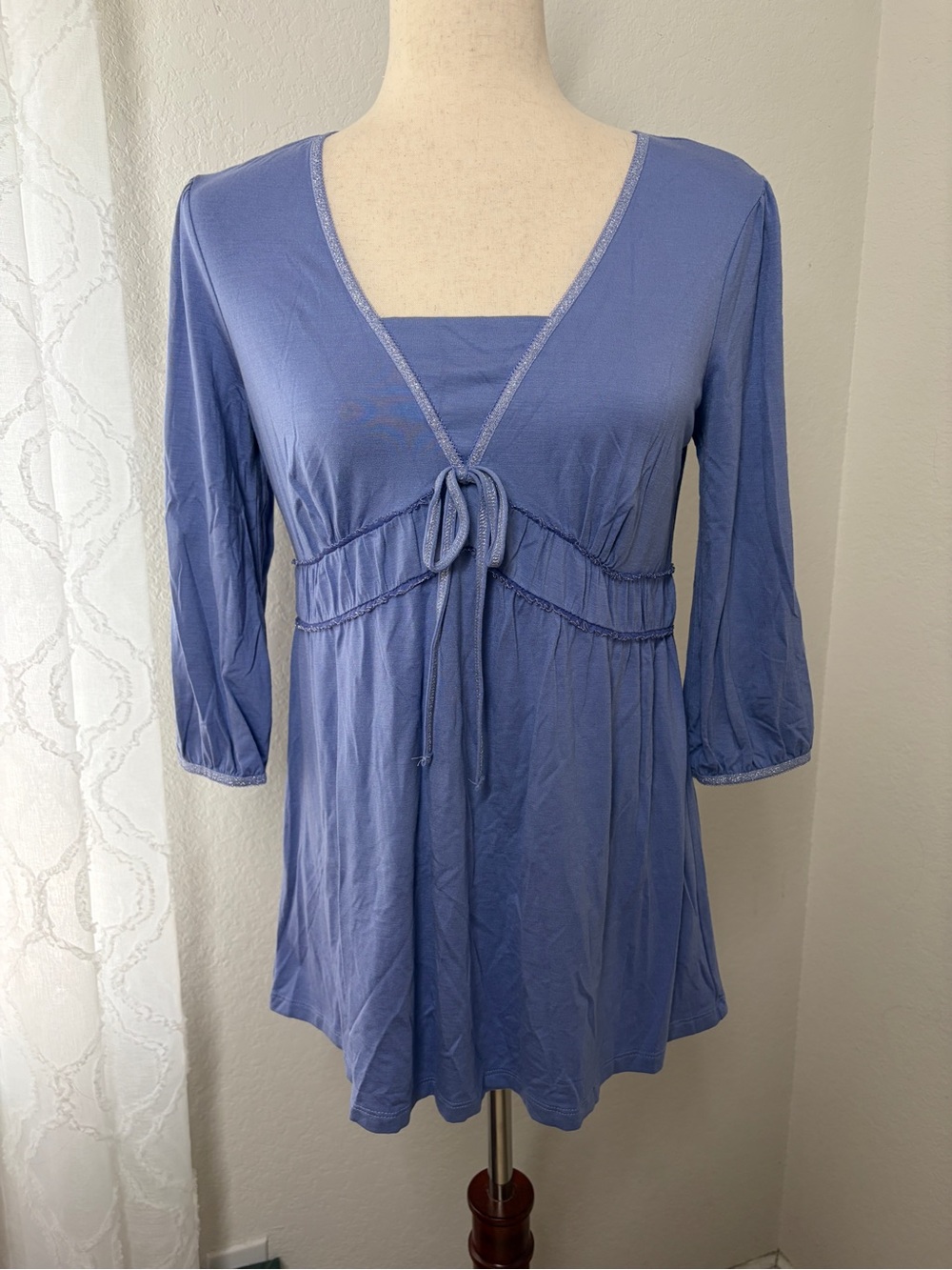 Y2k Vintage Style & Co Small Babydoll Top Size s Ren faire Fairy Blue Tie Front